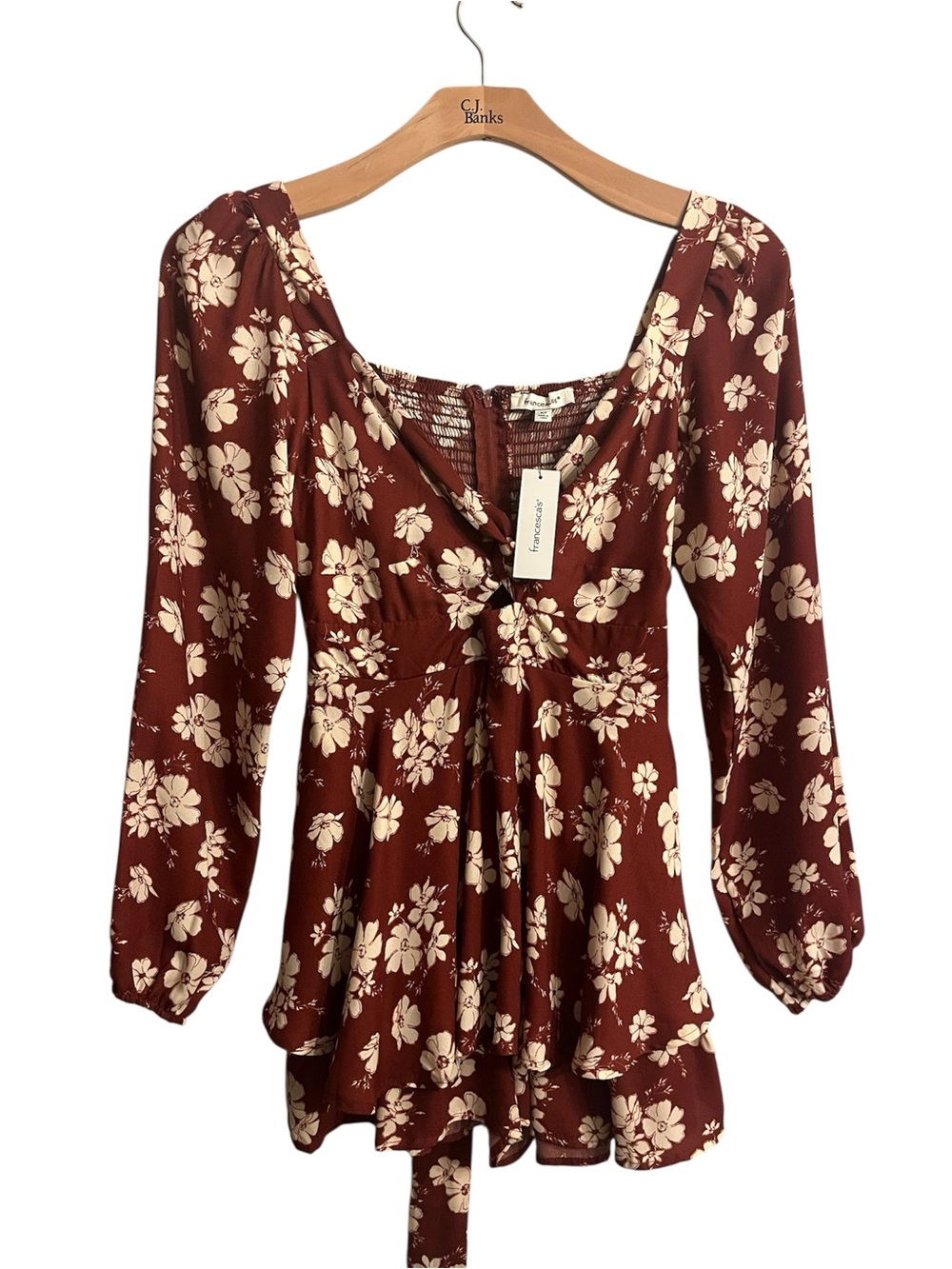 Francesca’s closet Rust Floral Tie-Front Peasant Top